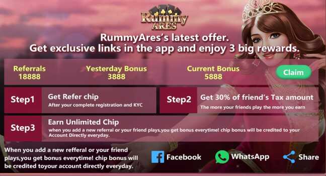 rummy ares app refer and earn